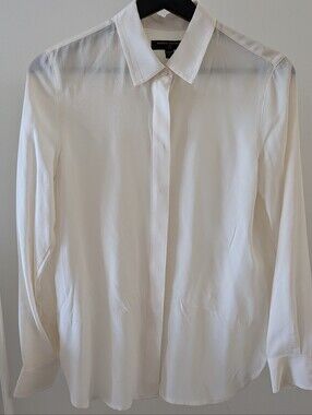 Banana Republic Silk Ivory Long-Sleeve Button Front Blouse